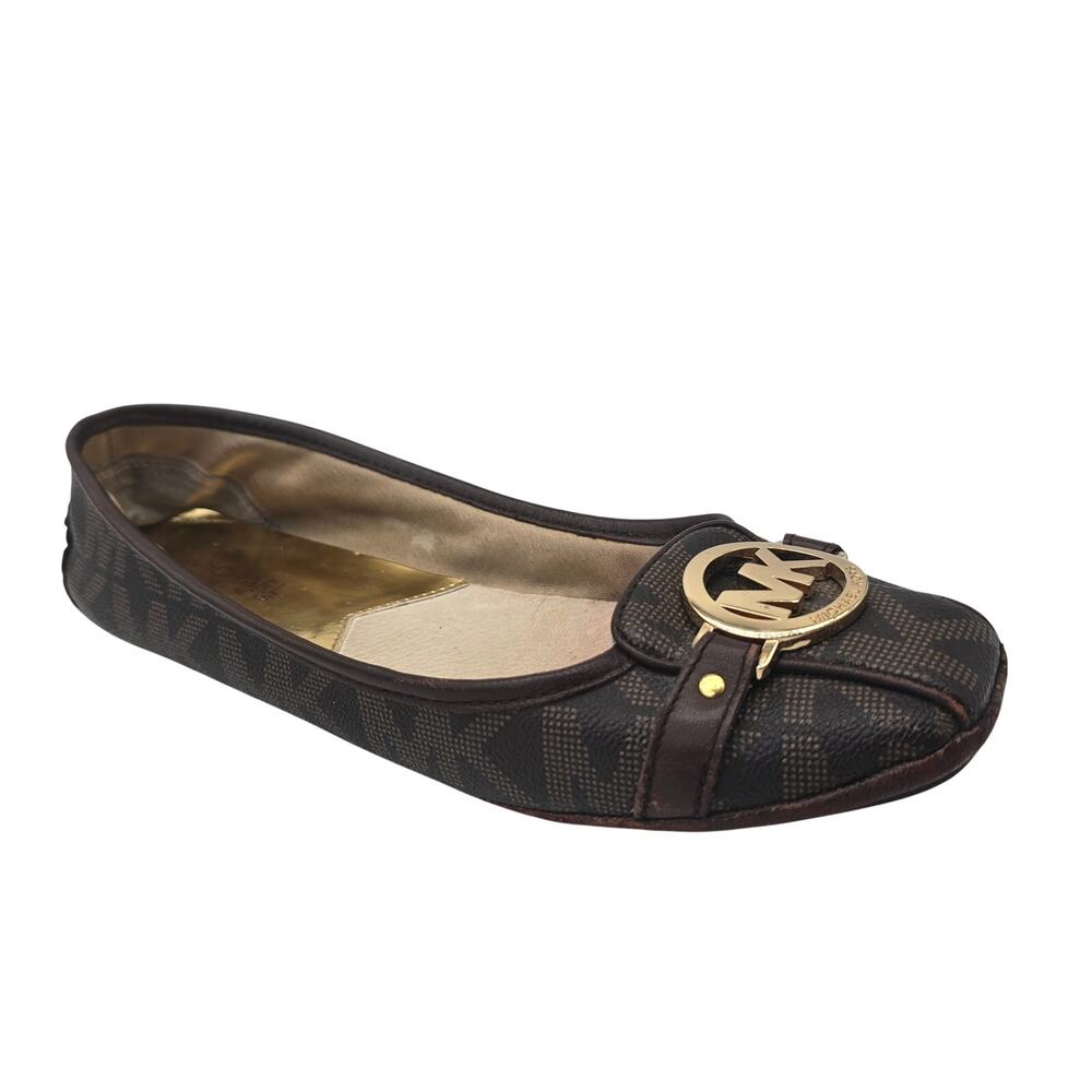 Michael Kors Logo Flats Brown Canvas Monogram Moccasin Ballet Women's 9.5M